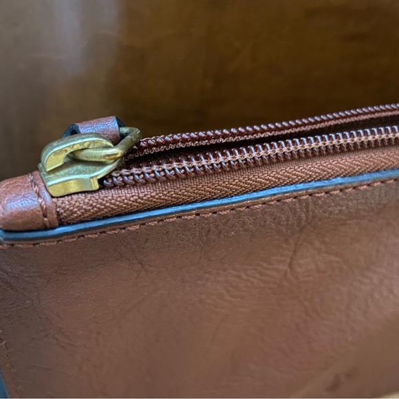 Frye Small Cognac Leather Satchel Clutch Wristlet with Handle - Picture 13 of 15